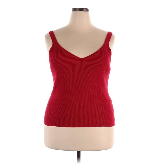 Red Sweater Tank Top Ribbed Knit - Picture 1 of 11